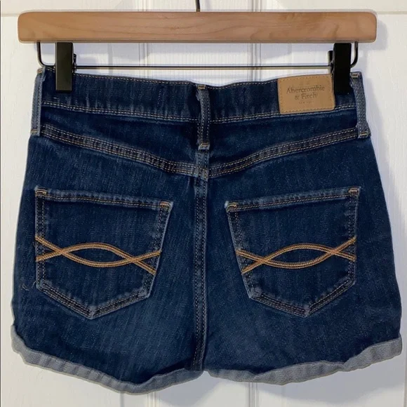 Abercrombie & Fitch Blue Jean Shorts High-Waisted Rolled Hem Size 0 - Picture 3 of 9